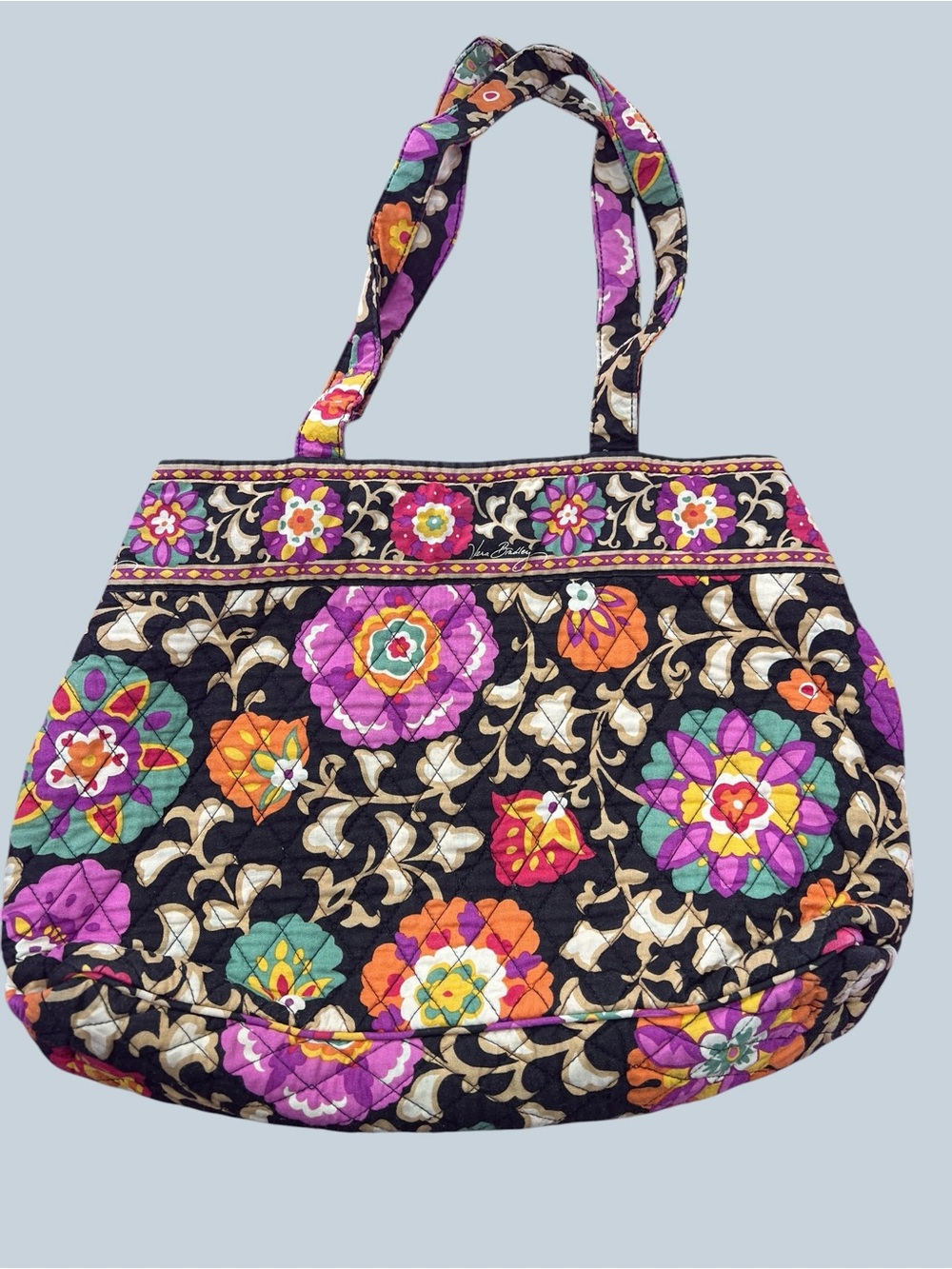 Vera Bradley Suzani Black Quilted Floral Tote with Multicolor Blooms - Picture 2 of 4